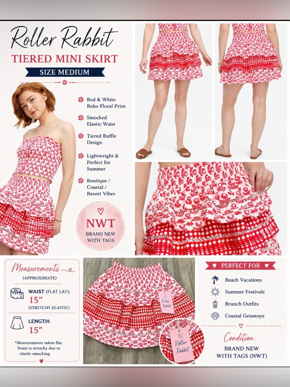 🌺 Roller Rabbit Tiered Mini Skirt Size Medium NWT 🌺